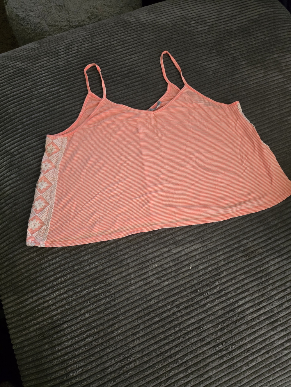 Charlotte Russe Striped Boho Cami Tank Top with Lace Trim